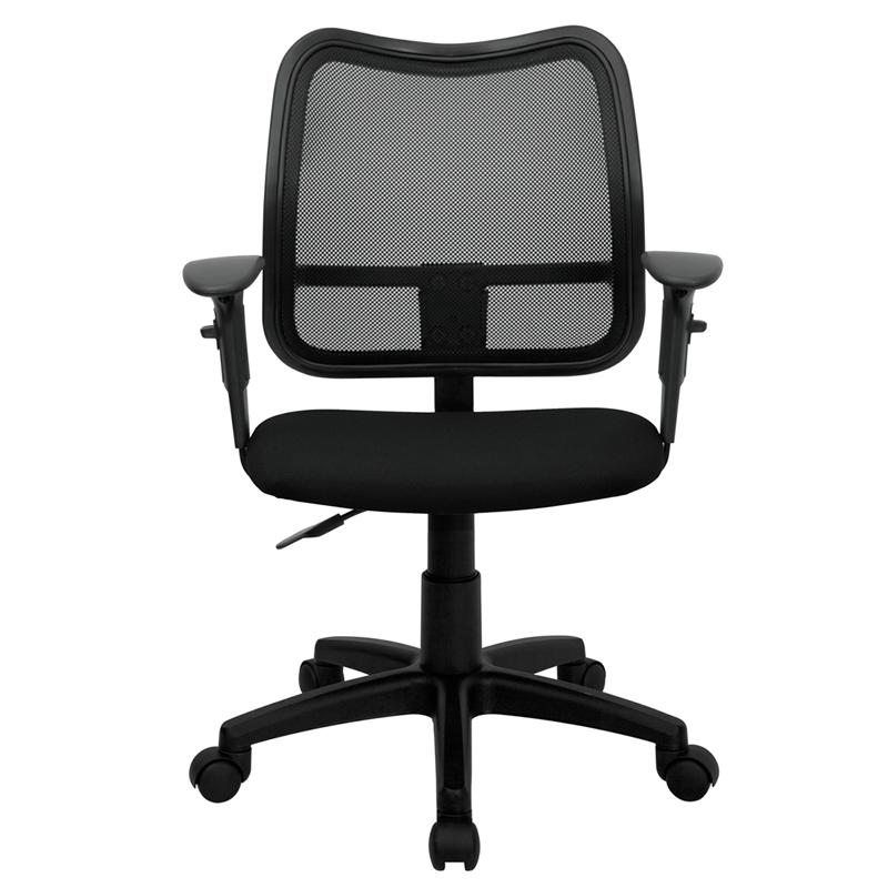 Mid-Back Black Mesh Swivel Task Office Chair with Adjustable Arms. Picture 4