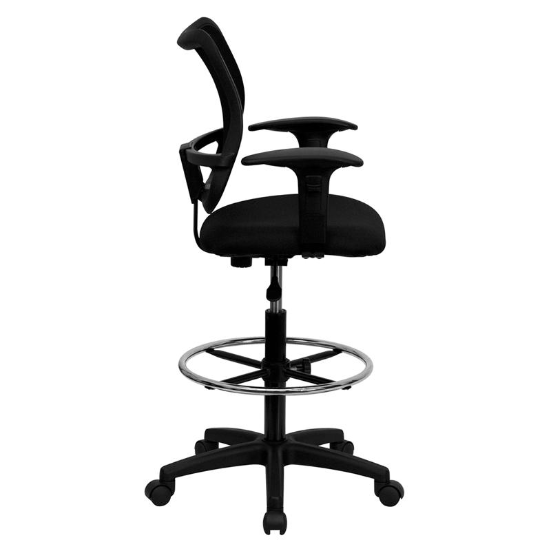 Mid-Back Black Mesh Drafting Chair with Adjustable Arms. Picture 2