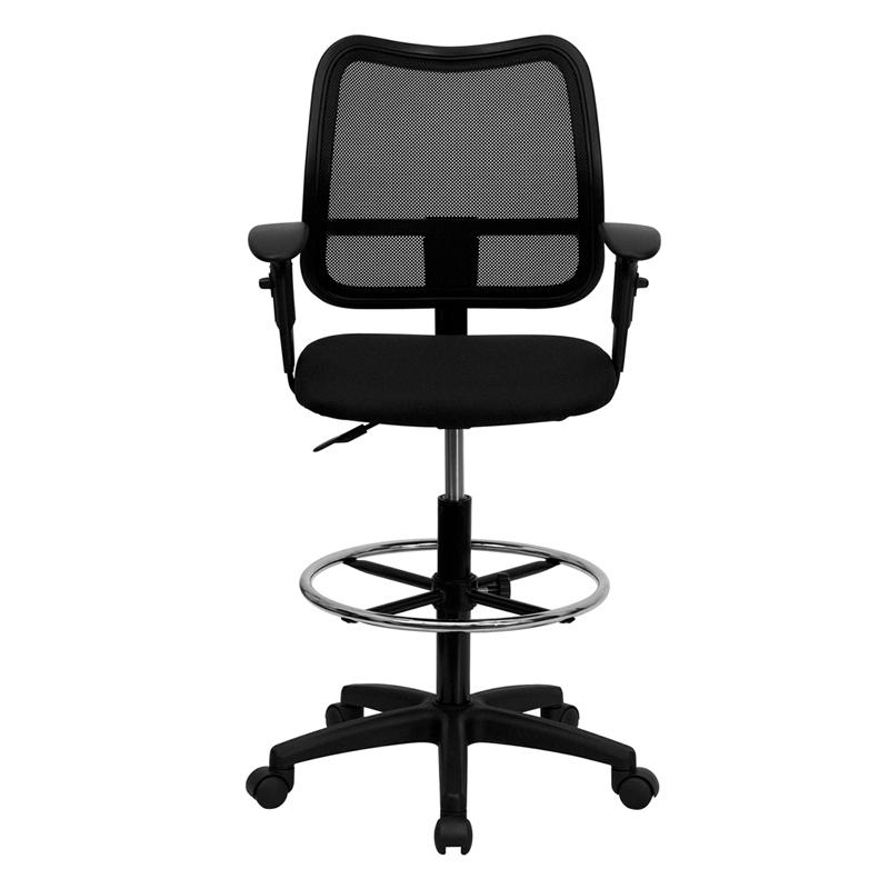 Mid-Back Black Mesh Drafting Chair with Adjustable Arms. Picture 4