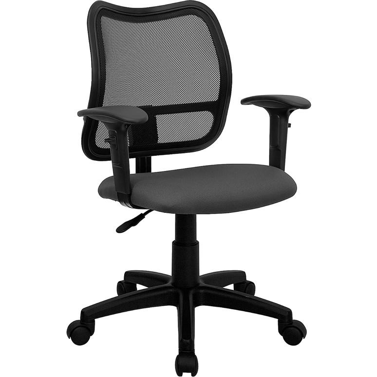 Mid-Back Gray Mesh Swivel Task Office Chair with Adjustable Arms. Picture 1