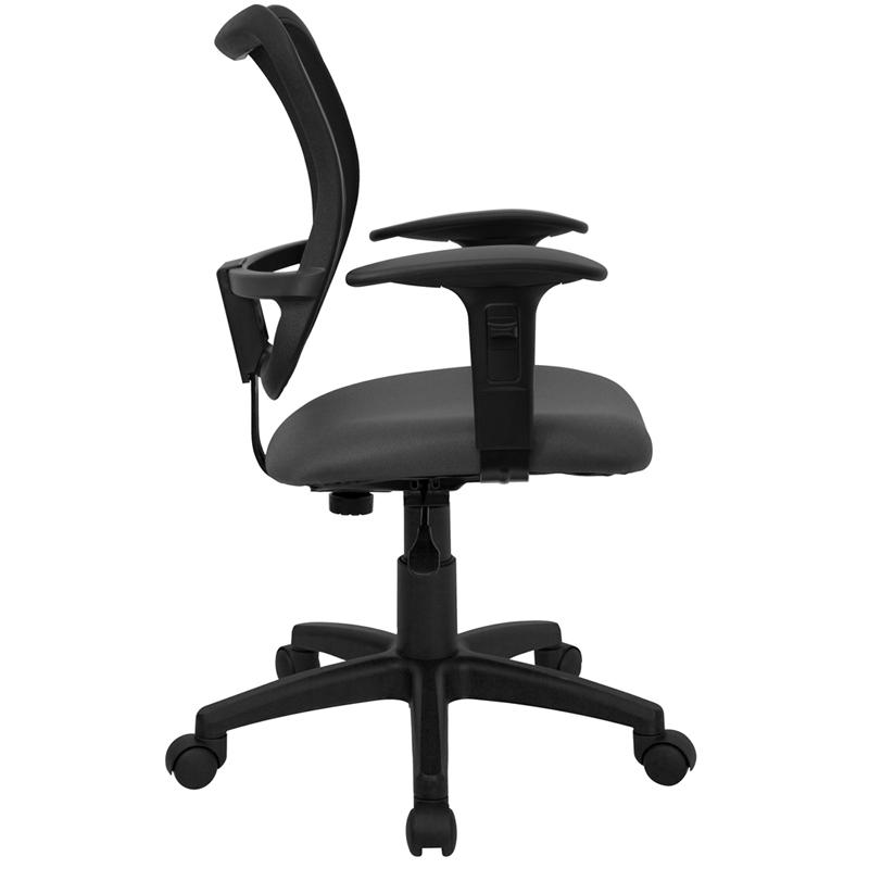 Mid-Back Gray Mesh Swivel Task Office Chair with Adjustable Arms. Picture 2