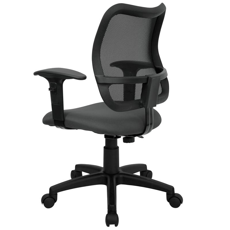 Mid-Back Gray Mesh Swivel Task Office Chair with Adjustable Arms. Picture 3