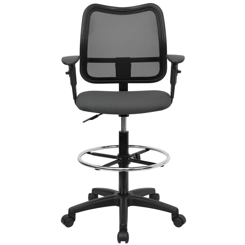 Mid-Back Gray Mesh Drafting Chair with Adjustable Arms. Picture 4
