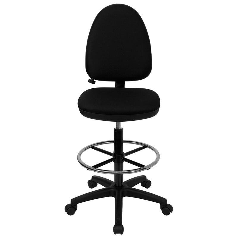 Black Fabric Ergonomic Drafting Chair with Adjustable Lumbar Support. Picture 4