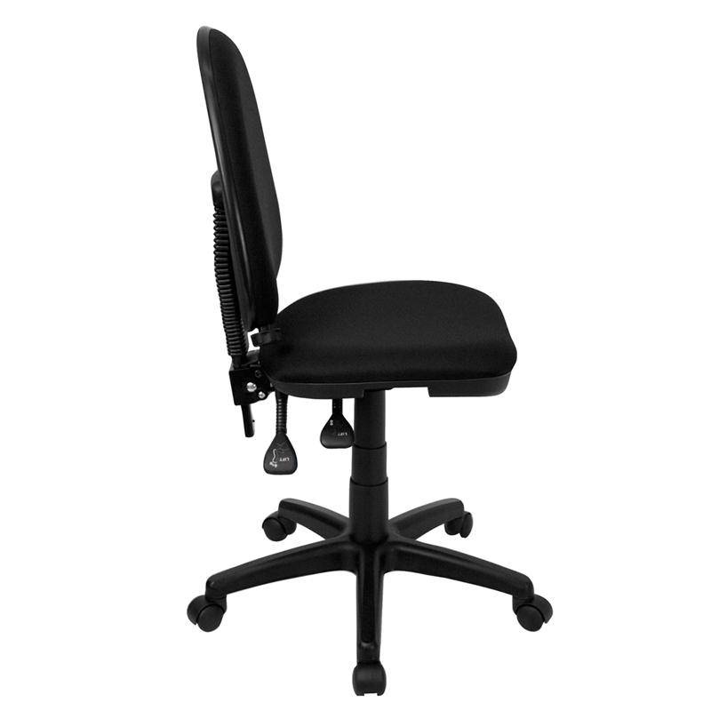 Mid-Back Black Fabric Multifunction Swivel Ergonomic Task Office Chair with Adjustable Lumbar Support. Picture 2