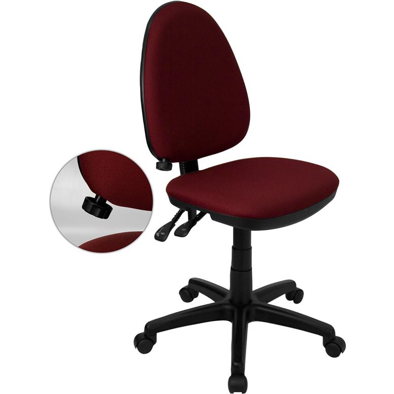 Mid-Back Burgundy Fabric Multifunction Swivel Ergonomic Task Office Chair with Adjustable Lumbar Support. Picture 1