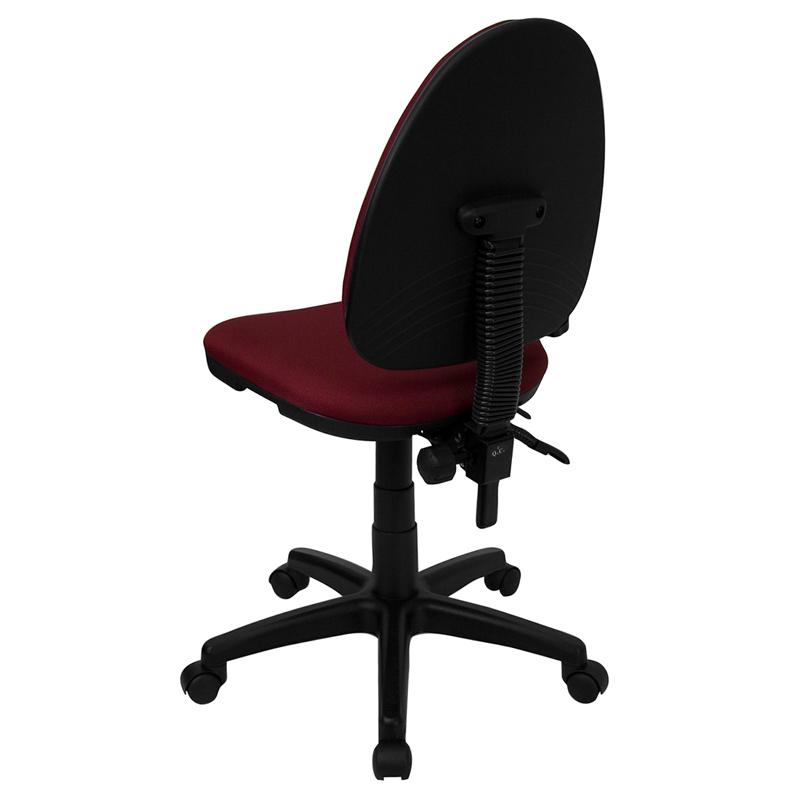Mid-Back Burgundy Fabric Multifunction Swivel Ergonomic Task Office Chair with Adjustable Lumbar Support. Picture 3