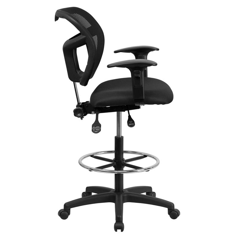 Mid-Back Black Mesh Drafting Chair Height Adjustment and Adjustable Arms. Picture 2