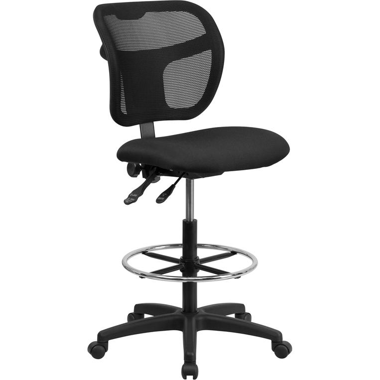 Mid-Back Black Mesh Drafting Chair with Back Height Adjustment. The main picture.