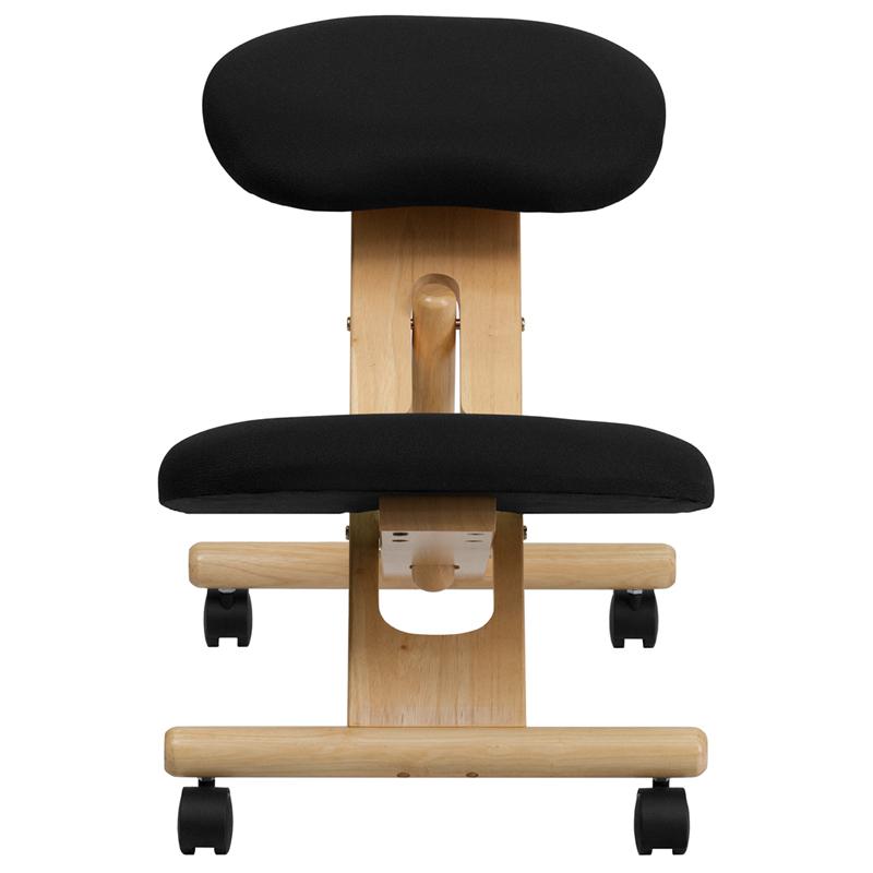 Mobile Wooden Ergonomic Kneeling Office Chair in Black Fabric. Picture 4