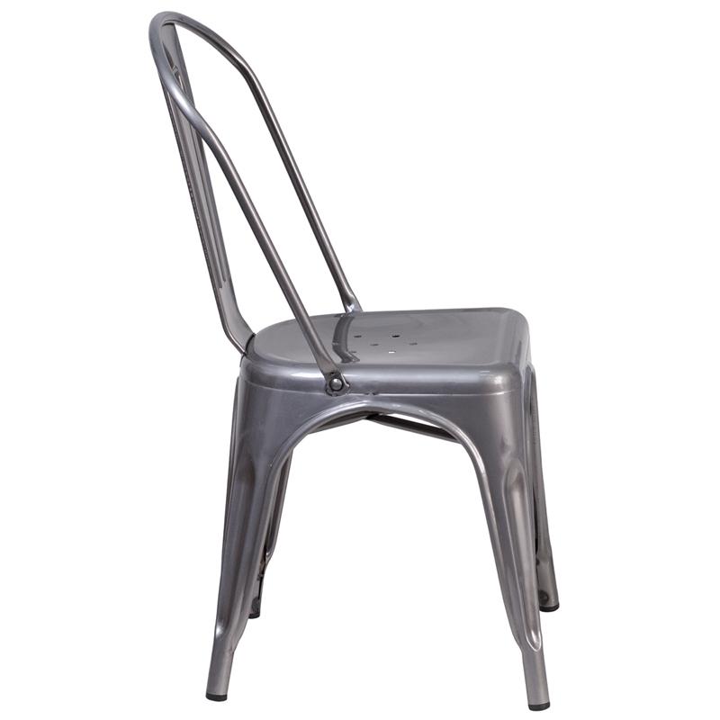 Clear Coated Metal Indoor Stackable Chair. Picture 2