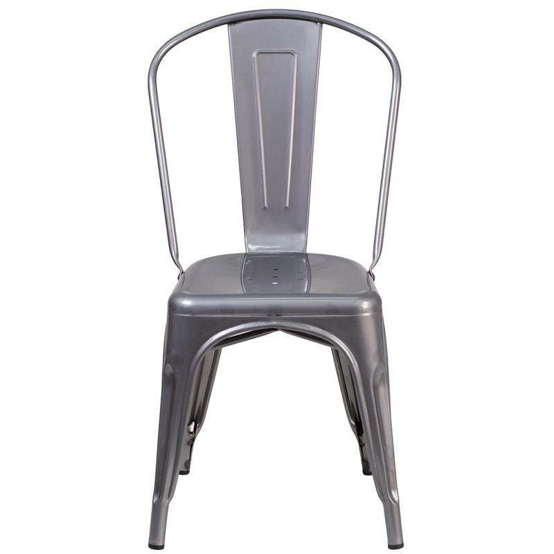 Clear Coated Metal Indoor Stackable Chair. Picture 4