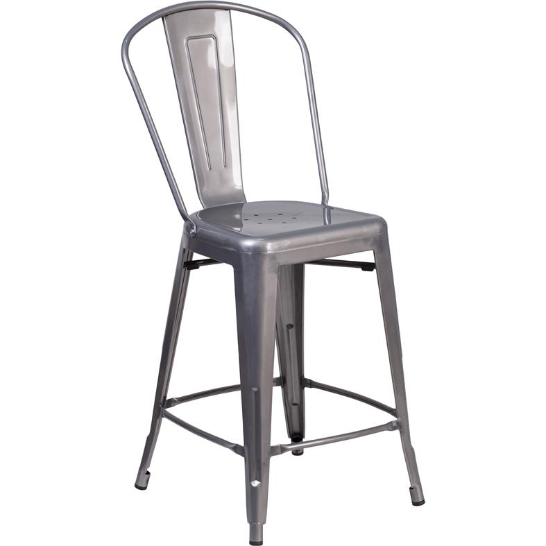 24'' High Clear Coated Indoor Counter Height Stool with Back. The main picture.