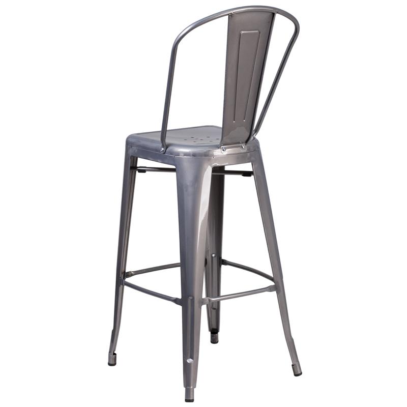 30'' High Clear Coated Indoor Barstool with Back. Picture 3