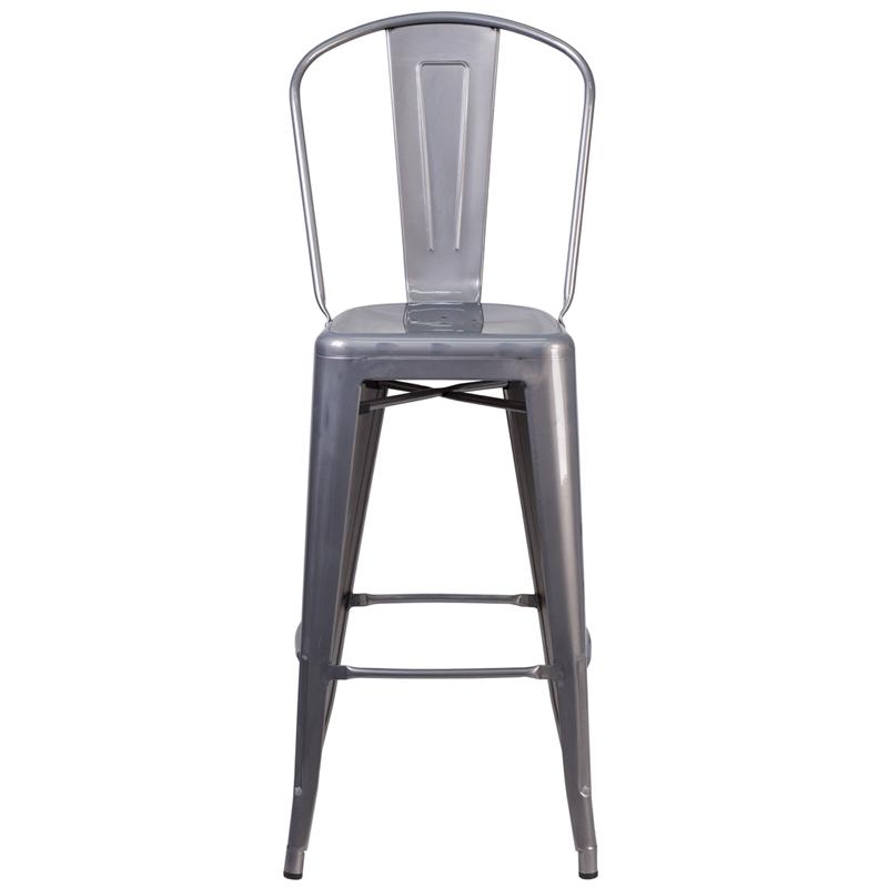 30'' High Clear Coated Indoor Barstool with Back. Picture 4