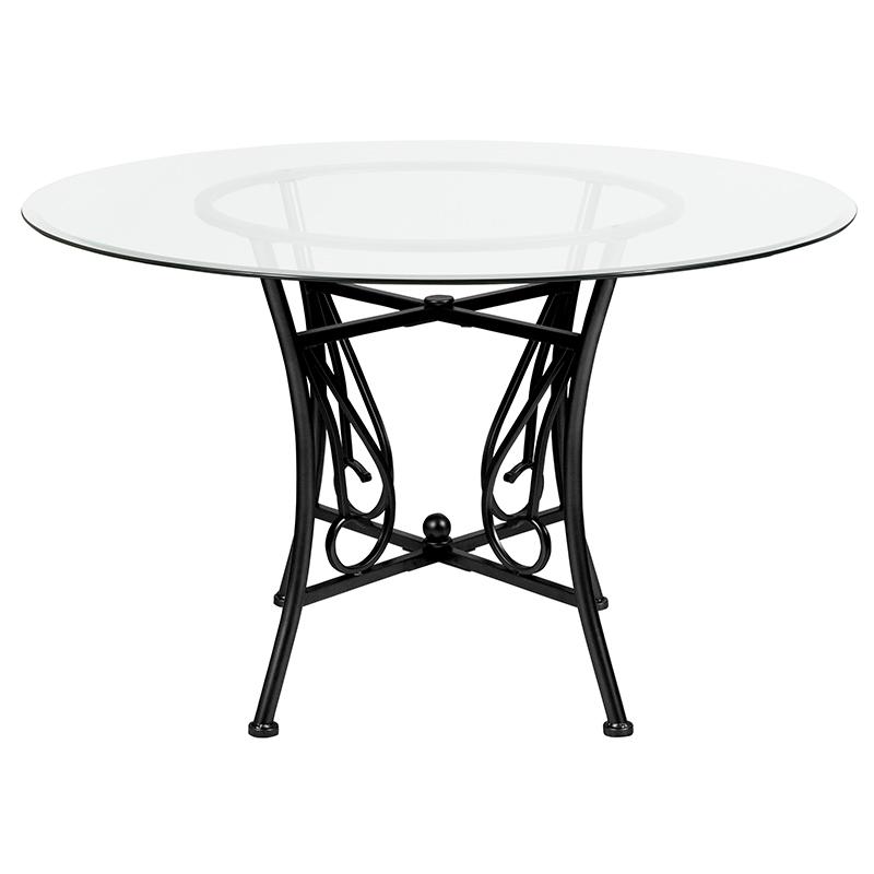 48'' Round Glass Dining Table with Black Metal Frame. Picture 2