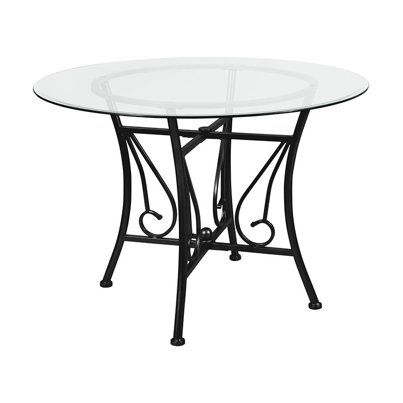 Princeton 42'' Round Glass Dining Table with Black Metal Frame. Picture 1