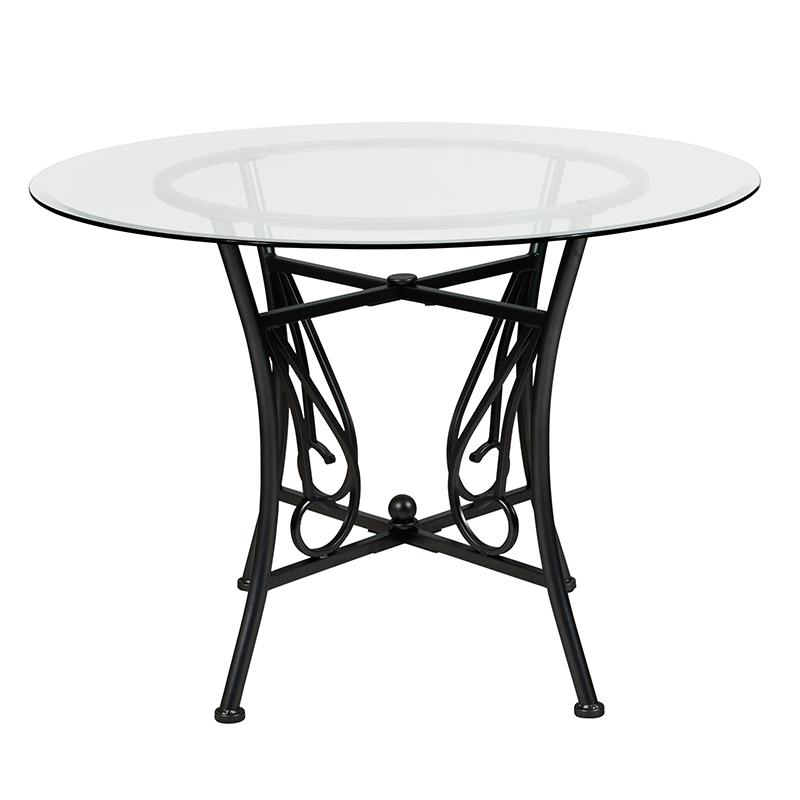 Princeton 42'' Round Glass Dining Table with Black Metal Frame. Picture 2
