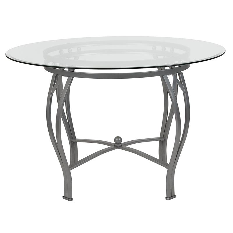 45'' Round Glass Dining Table with Silver Metal Frame. Picture 2