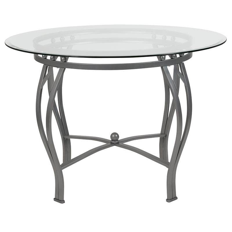 42'' Round Glass Dining Table with Silver Metal Frame. Picture 2