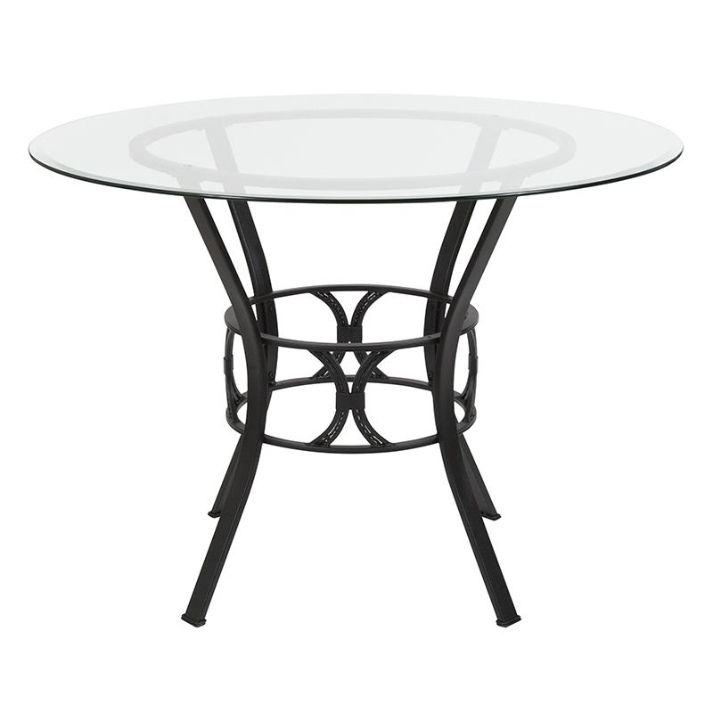 42'' Round Glass Dining Table with Black Metal Frame. Picture 2