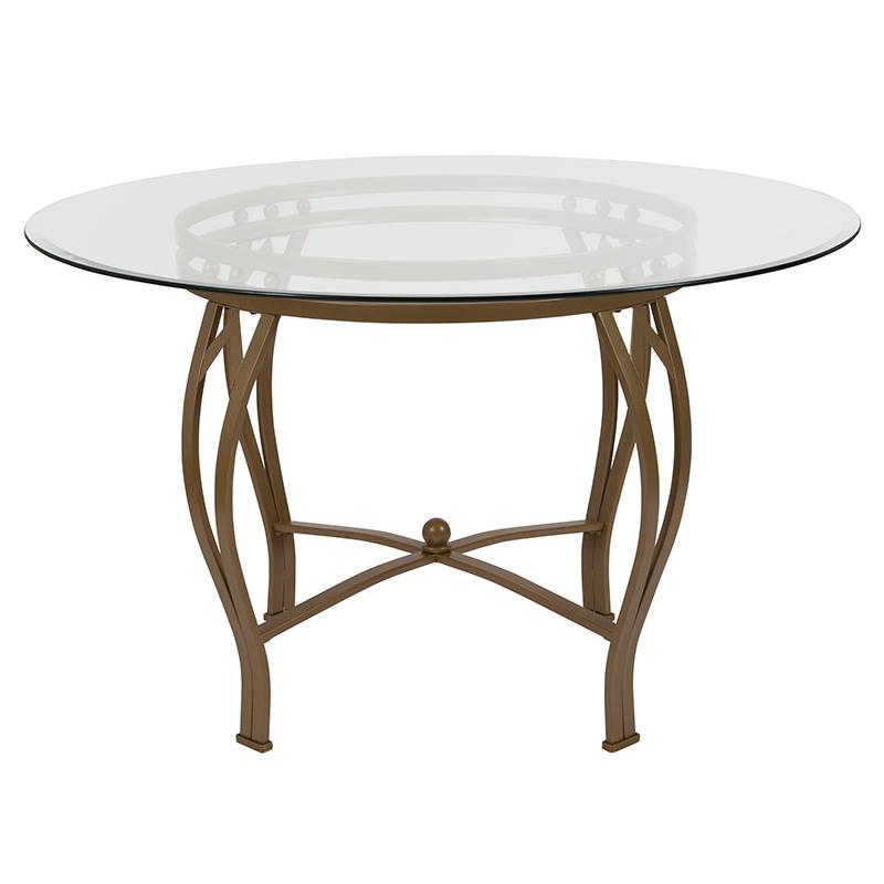 Syracuse 48'' Round Glass Dining Table with Matte Gold Metal Frame. Picture 2