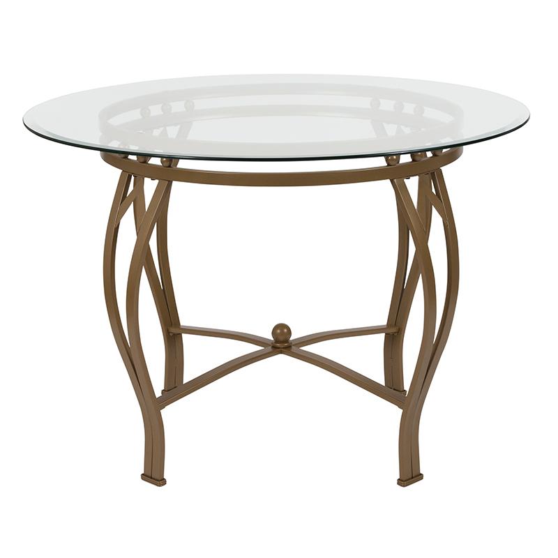 42'' Round Glass Dining Table with Matte Gold Metal Frame. Picture 2