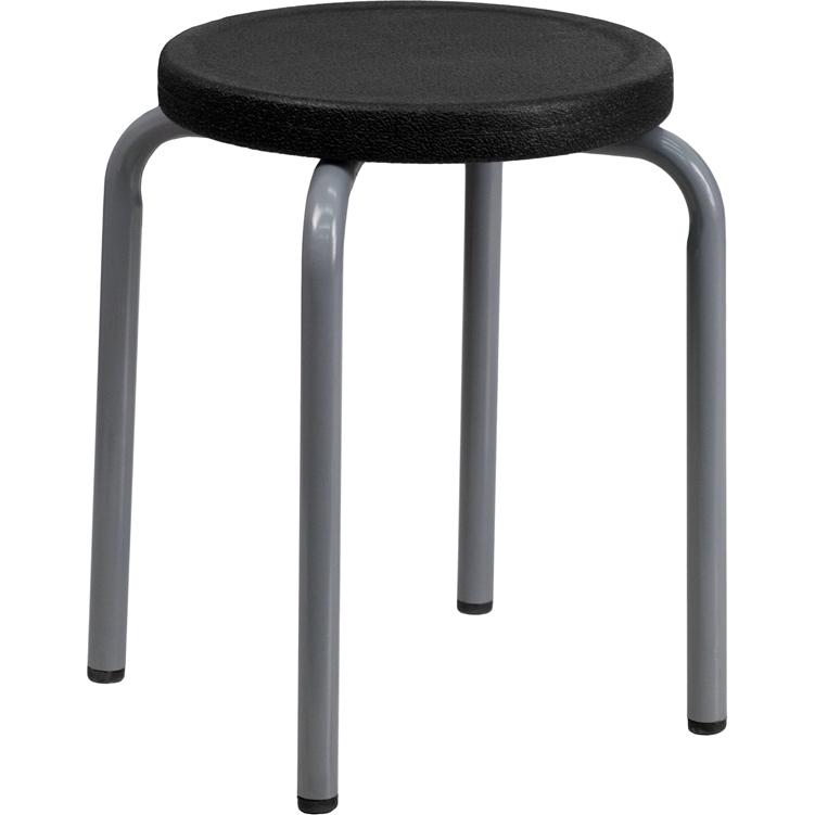 Stackable Stool with Black Seat and Silver Powder Coated Frame. The main picture.