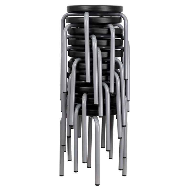 Stackable Stool with Black Seat and Silver Powder Coated Frame. Picture 2